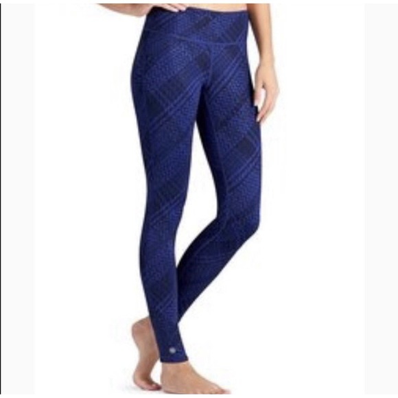 Athleta Westchester Chaturanga Reversible Leggings Size Large Navy & Blue Print - Picture 2 of 12
